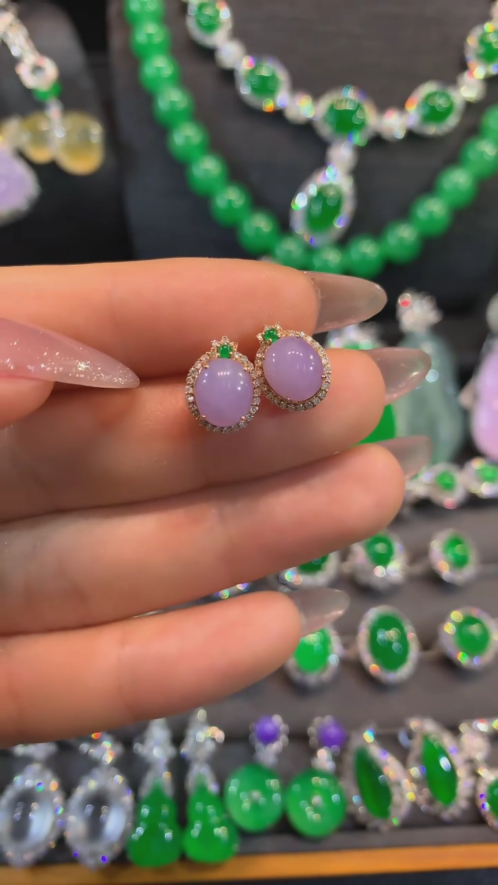 【闪购商品】翡翠耳饰18K金镶嵌耳饰