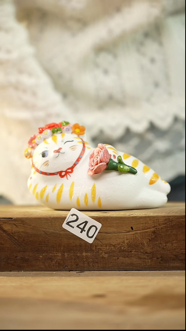 【闪购商品】瓷片新品设计师手作款 手捏猫猫摆件 弟泥