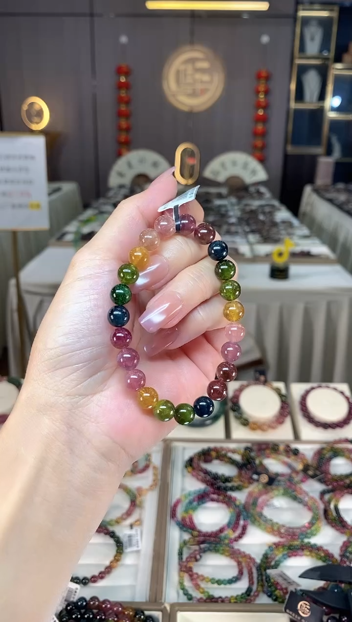 未镶嵌透体老矿碧玺彩虹单圈手串8mm+碧玺hon多样性发一条