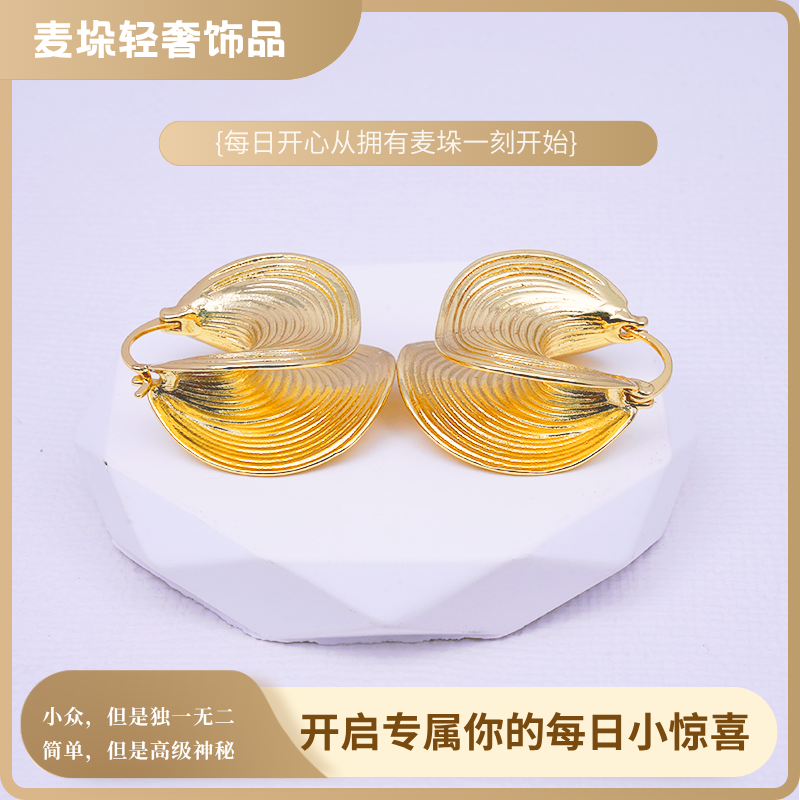 纯铜耳饰 欧美风金色螺纹里耳饰