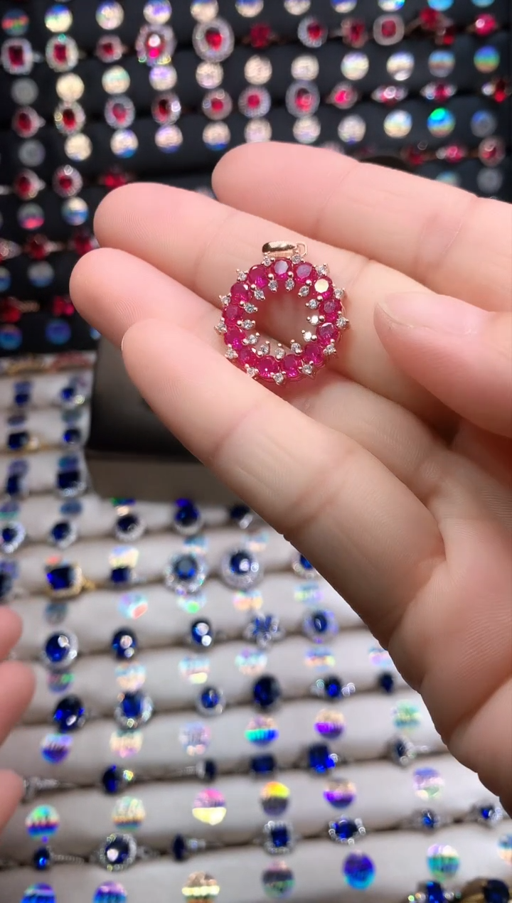 【闪购商品】红宝石吊坠(赠链)银S925镶嵌玫瑰金