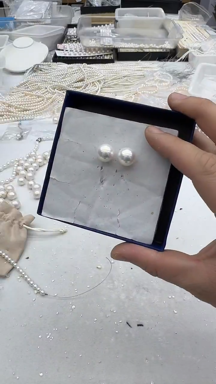 银S925镶嵌耳钉淡水珍珠11-12mm 素钉