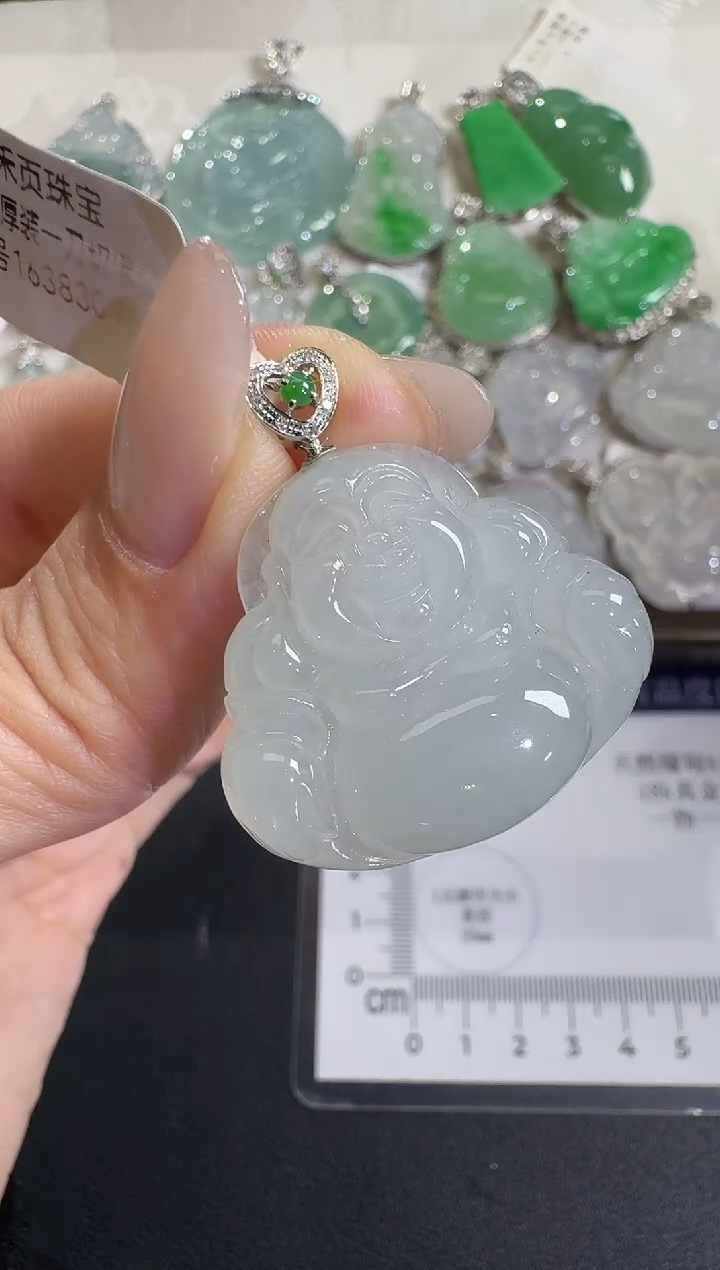 吊坠(不含链)18K金镶嵌翡翠【源头工厂】钻石镶嵌