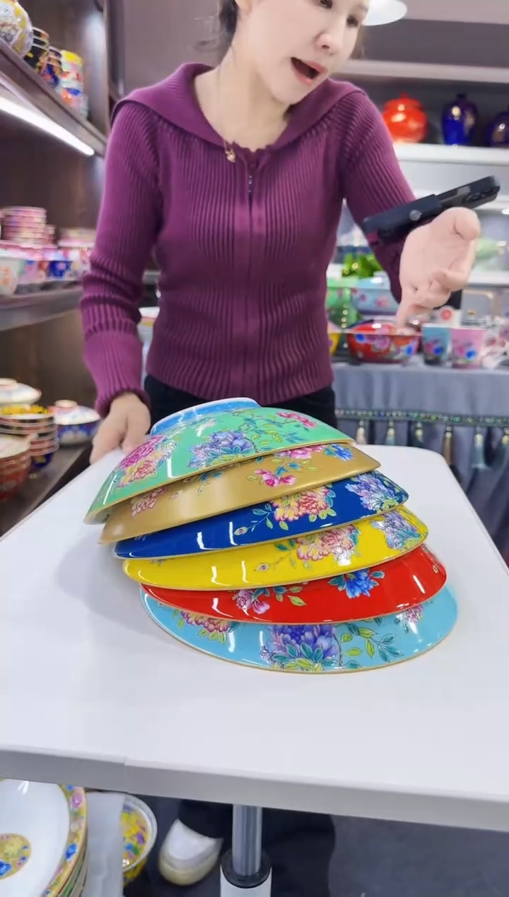 珐琅8.5英寸元宝盘6个景德镇混色