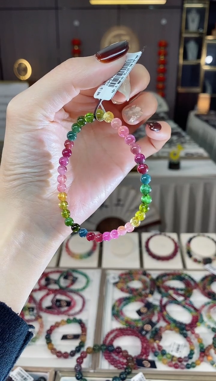 未镶嵌老矿碧玺色标彩虹单圈手串5mm+碧玺dan多样性发货一条