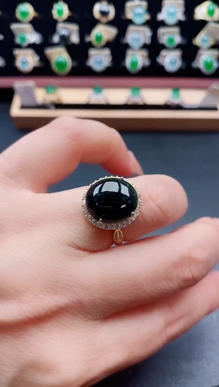 银S925镶嵌戒指翡翠1