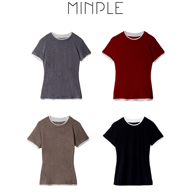 【MINPLE】极尽轻柔，羊毛天丝假两件，圆领女士撞色T恤MP0027