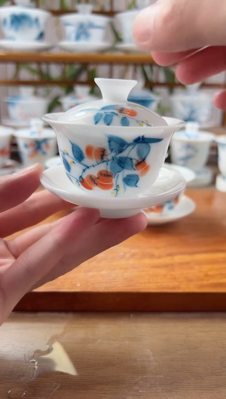 微瑕高冰柿子80ml三才盖碗