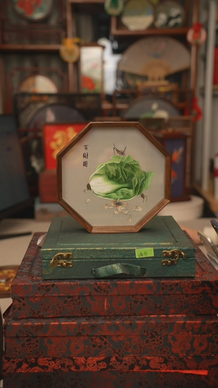 扇子摆件摆台双面绣花