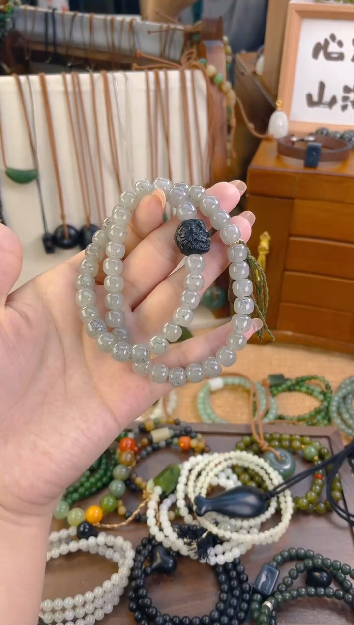 手链未镶嵌和田玉点墨双圈