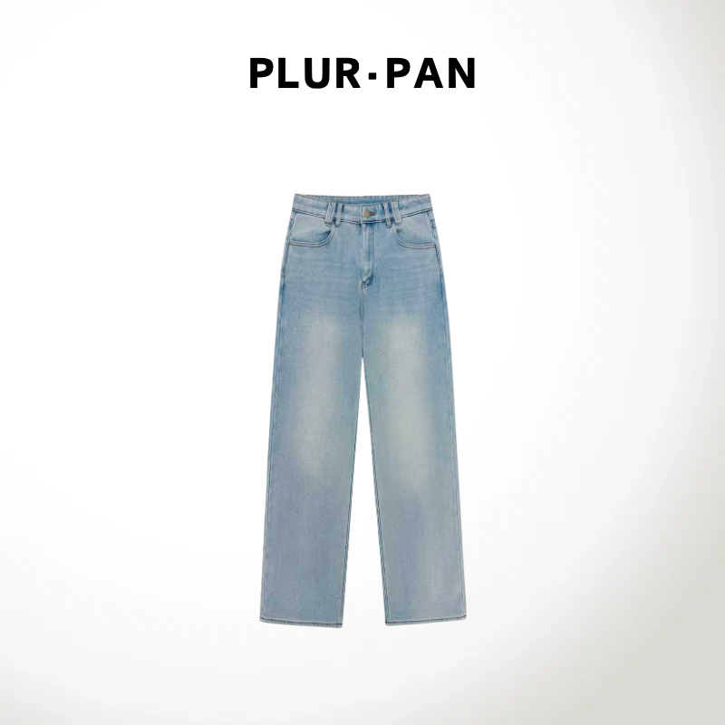 PLUR·PAN【发热纤维】后口袋刺绣小马直筒加厚加绒显瘦牛仔裤