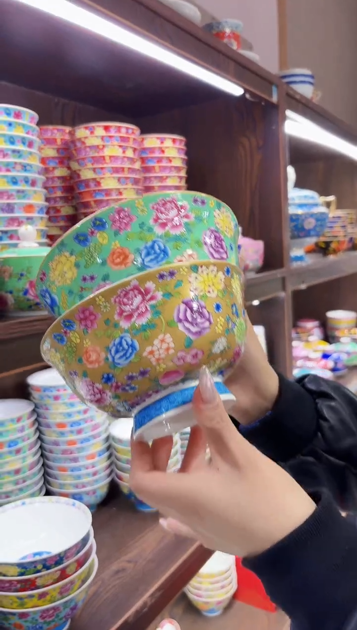 珐琅6英寸面碗2个景德镇陶瓷