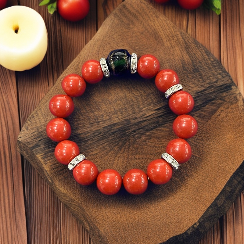 含辰砂工艺品A130 辰砂1.2cm圆珠带配饰手串人工合成