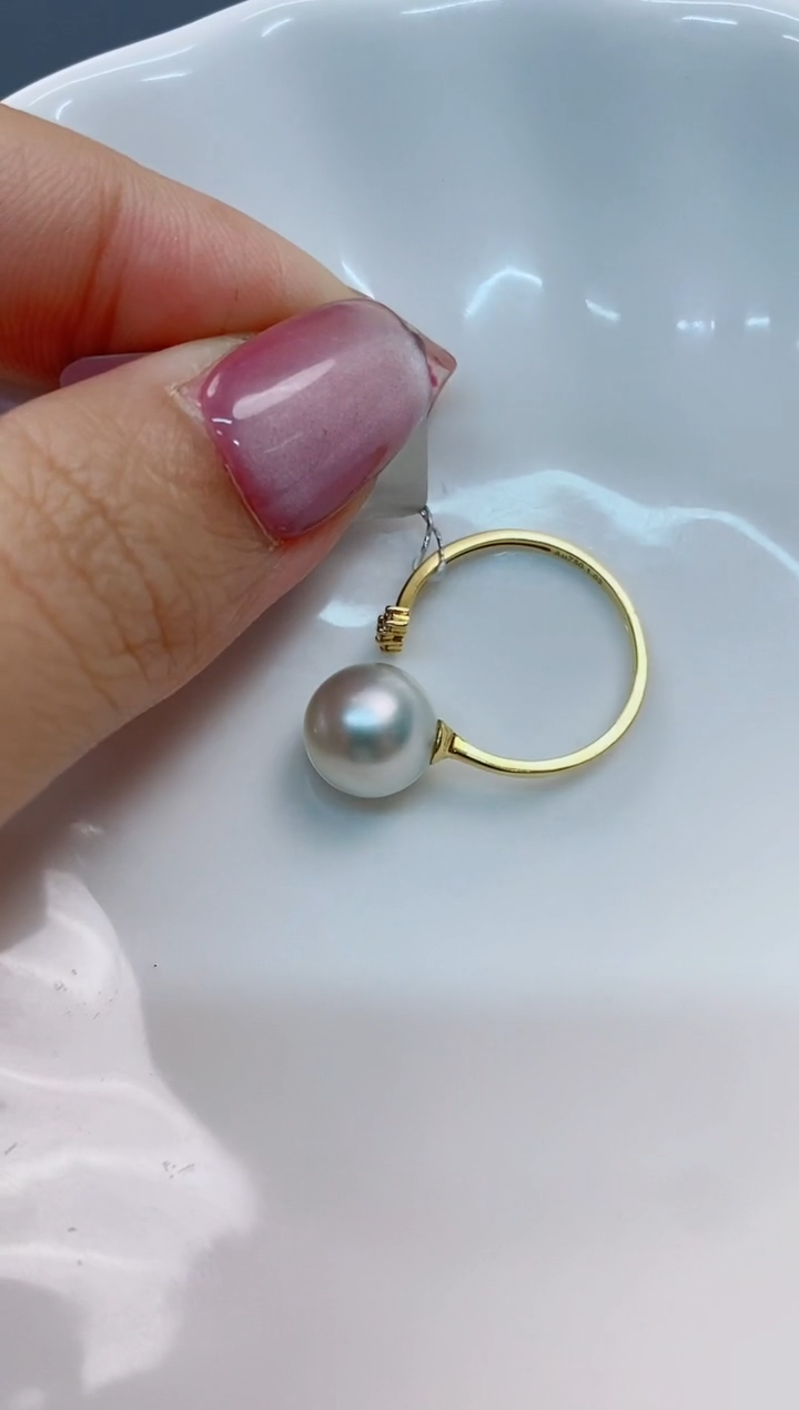 【闪购商品】海水珍珠戒指18K金镶嵌9-10澳白海水珍珠戒指