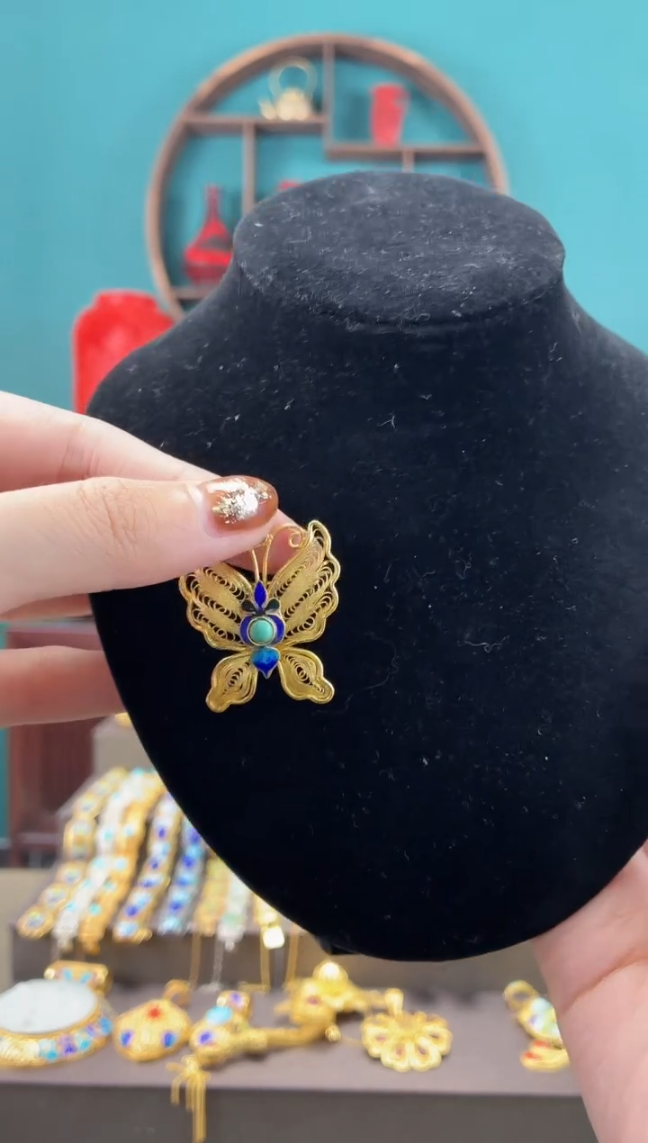 非遗手工花丝镶嵌胸针吊坠