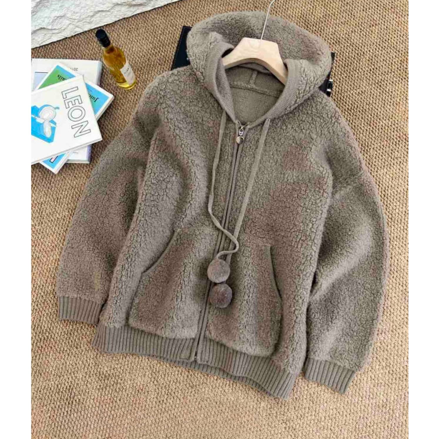 【100%绵羊毛】韩版高克重圈圈毛休闲百搭羊毛外套 3838