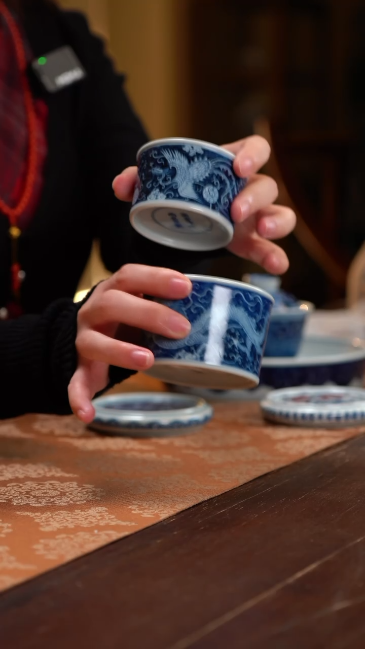 【闪购商品】快雪时晴新品蓝底龙凤对杯