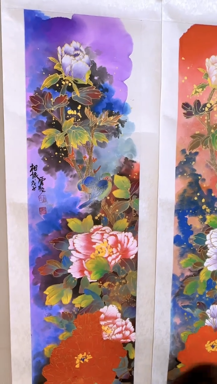 【闪购商品】国画程飞老师四尺四条屏花鸟作品