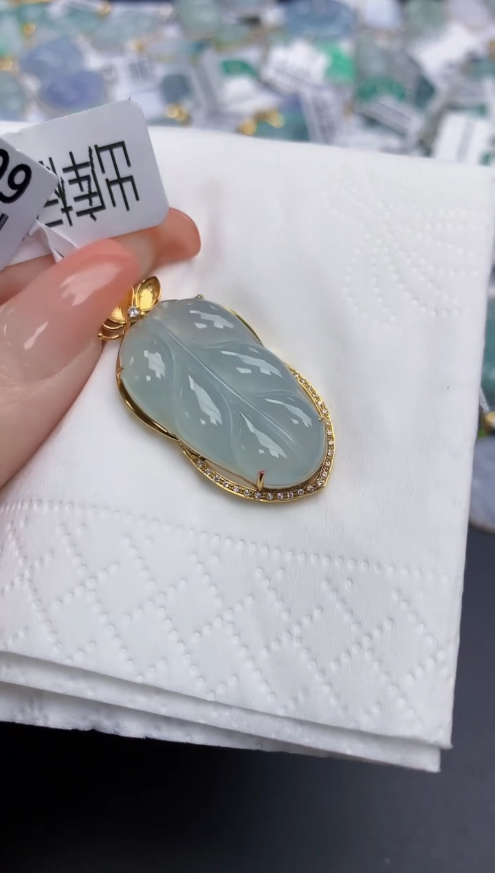 【闪购商品】翡翠颈饰18K金镶嵌天然缅甸翡翠A货