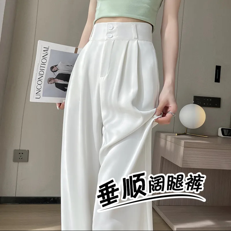 【版型好】双扣西装裤女2025新款夏季凉高腰宽松窄版阔腿休闲裤白色