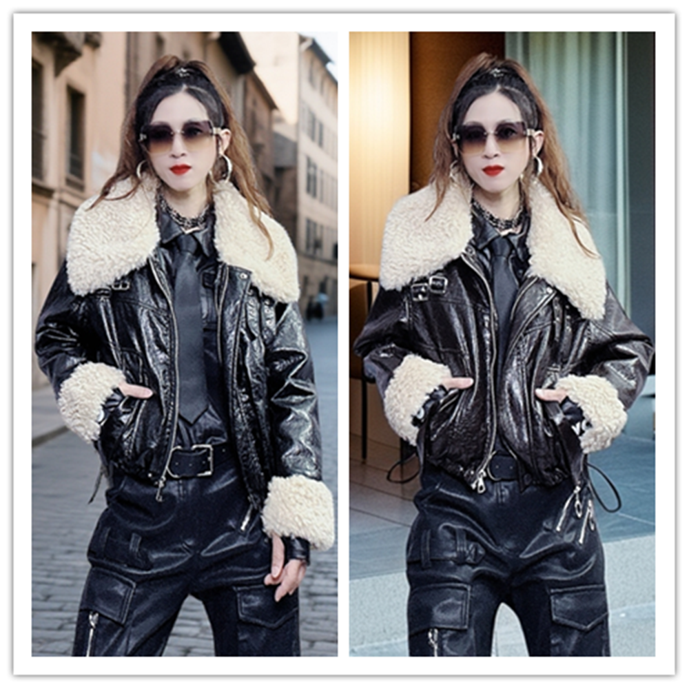 欧货潮牌朋克风2025年冬季加厚加绒翻领长袖夹克洋气毛领保暖外套