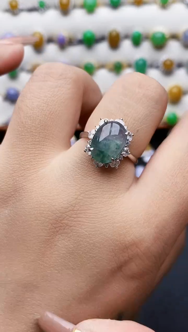 银S925镶嵌戒指翡翠2308