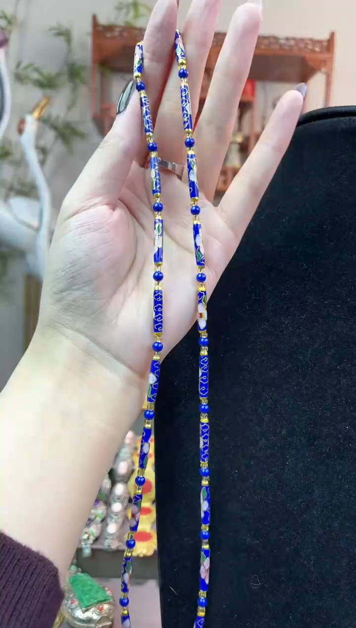 非遗手工景泰蓝竹节项链宝蓝