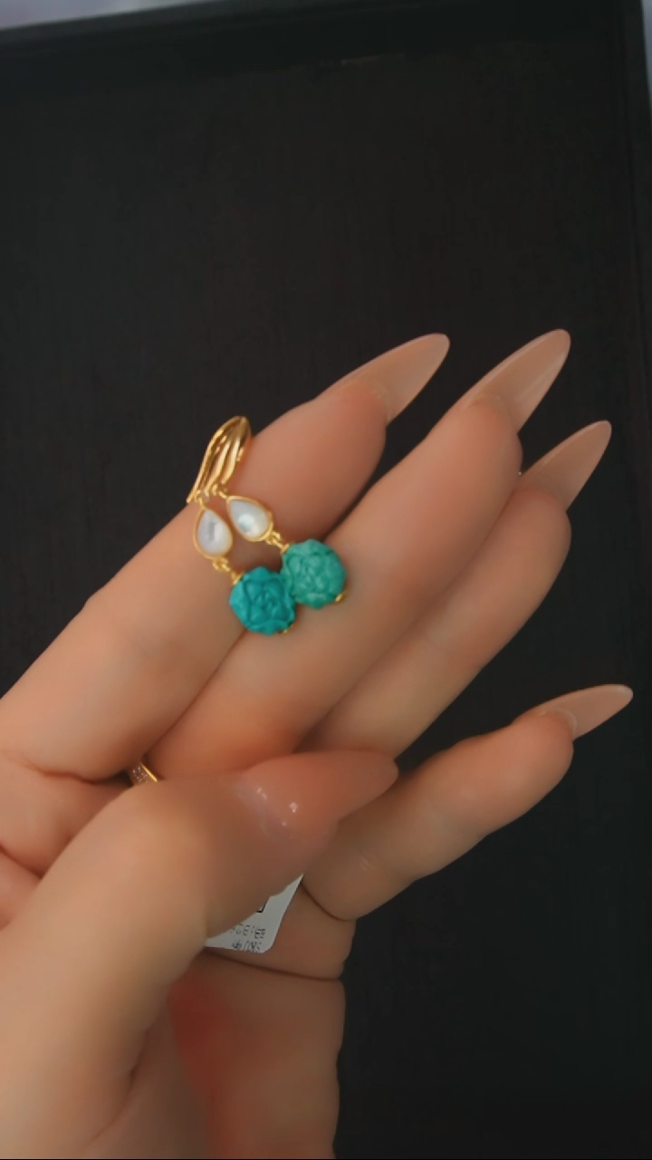 【闪购商品】绿松石耳环银S925镶嵌发货一件