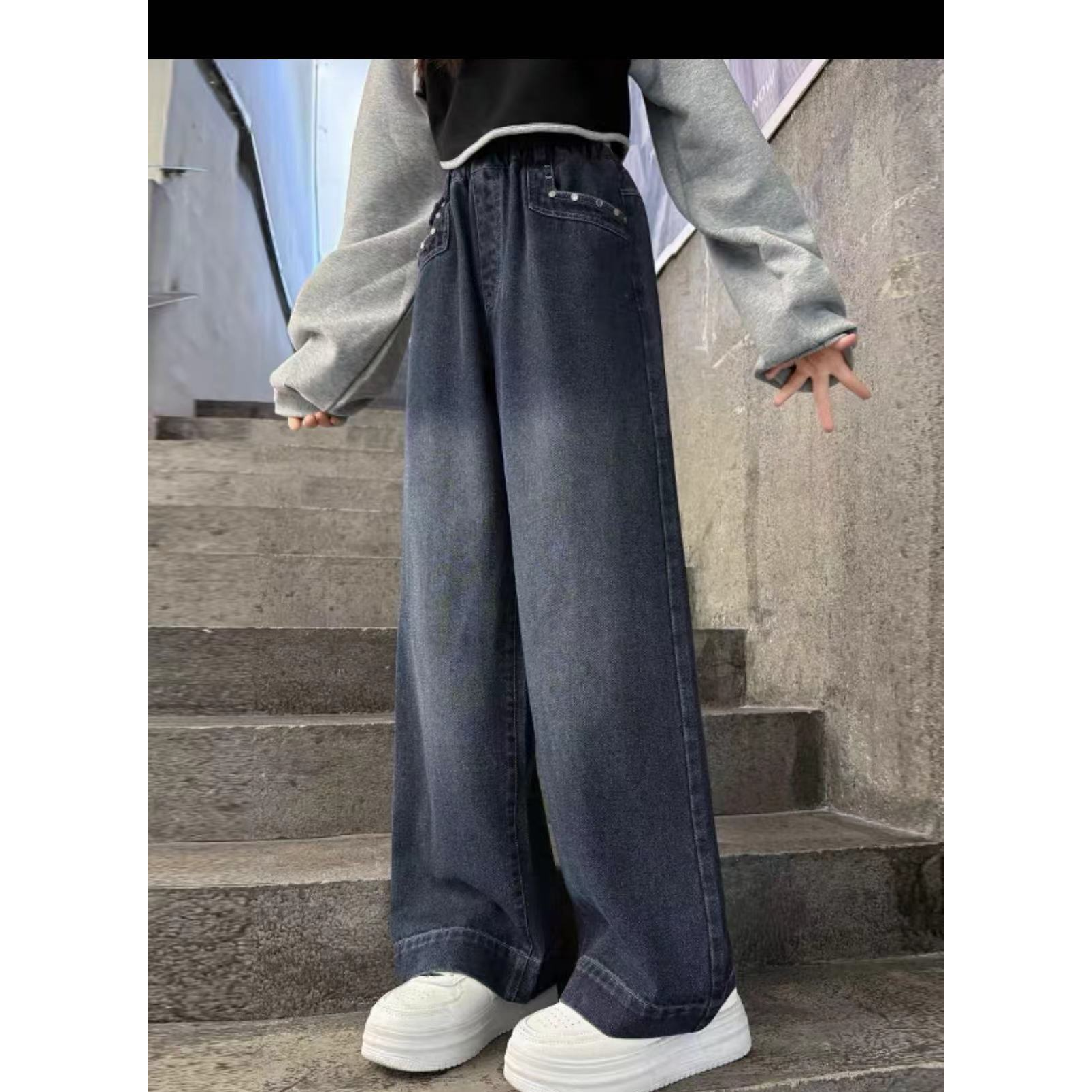 洋气款加绒直筒牛仔裤女童1208