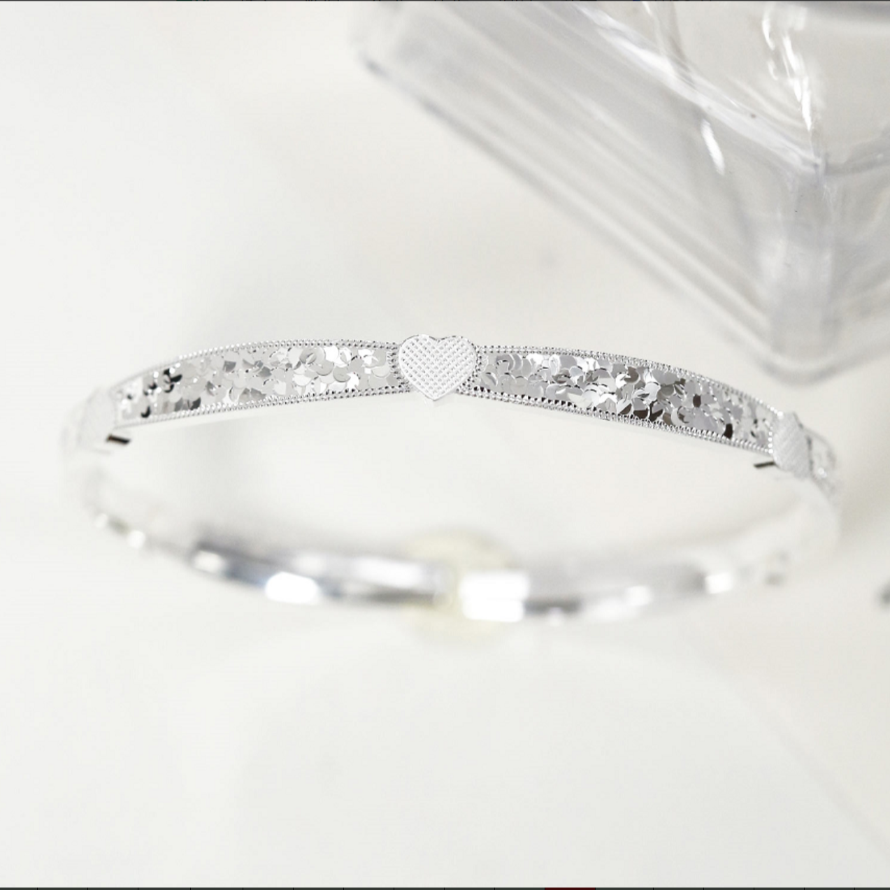 足银手镯 足银碎冰冰爱心开口手镯22g