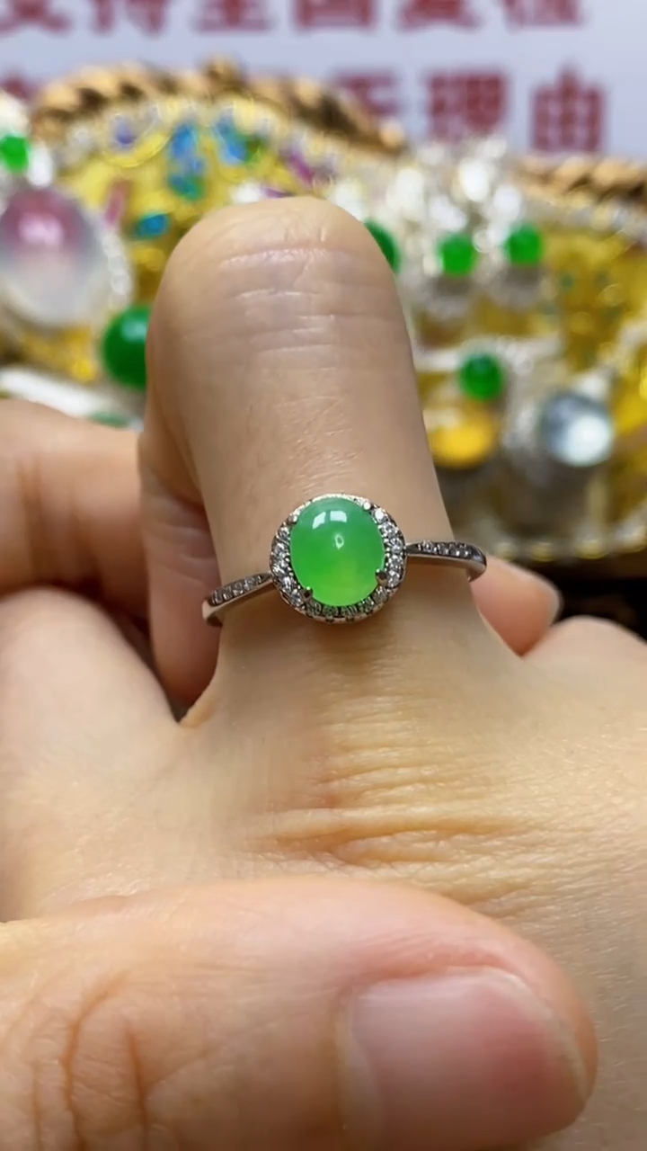 银S925镶嵌戒指翡翠/4642
