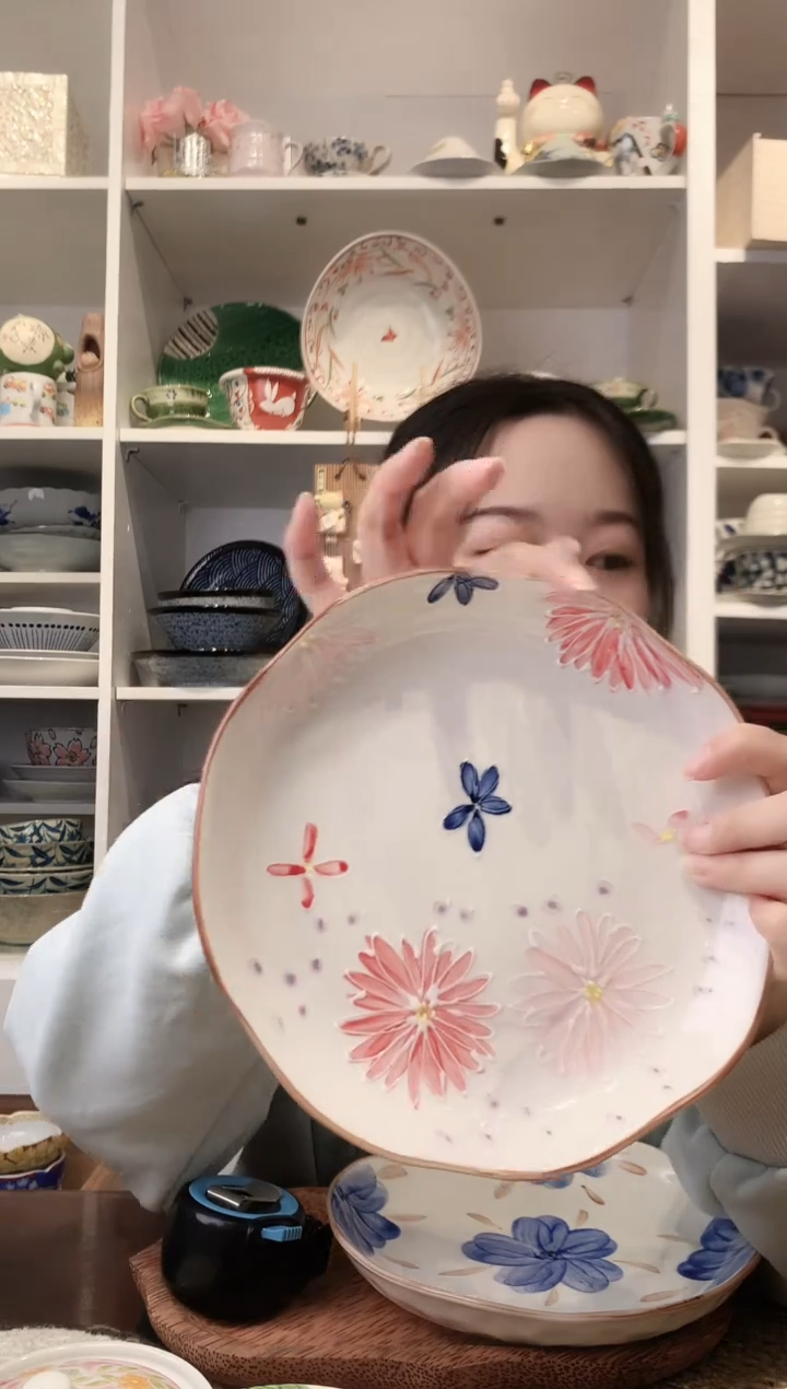 陶瓷【清仓】美浓烧花卉圆盘19.5cm