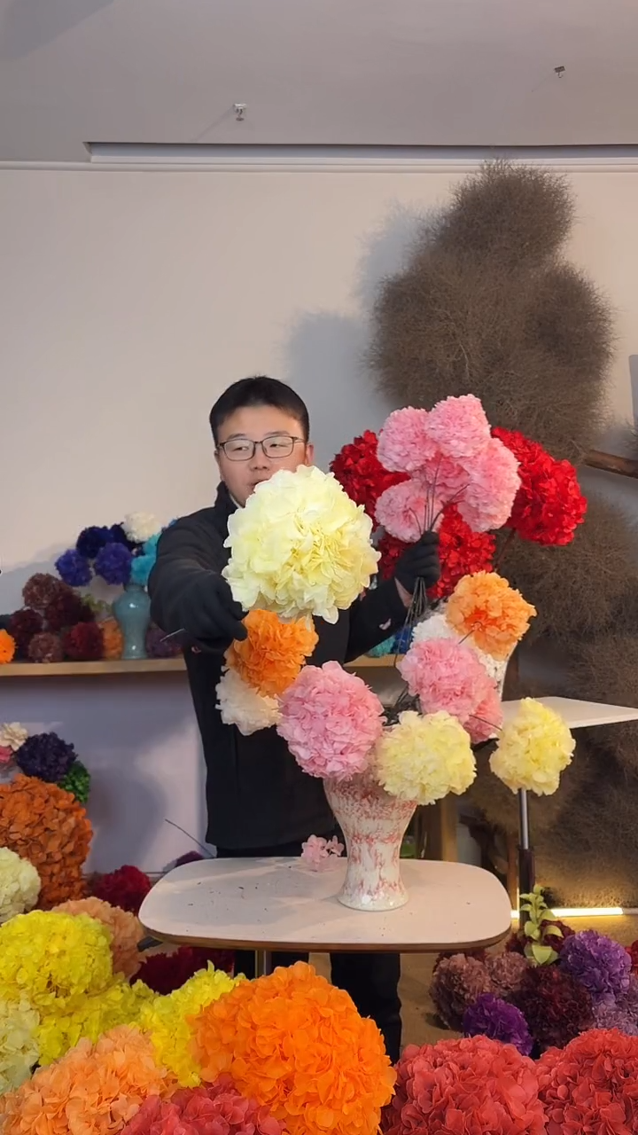 漂色永生绣球小球6枝 鹅黄