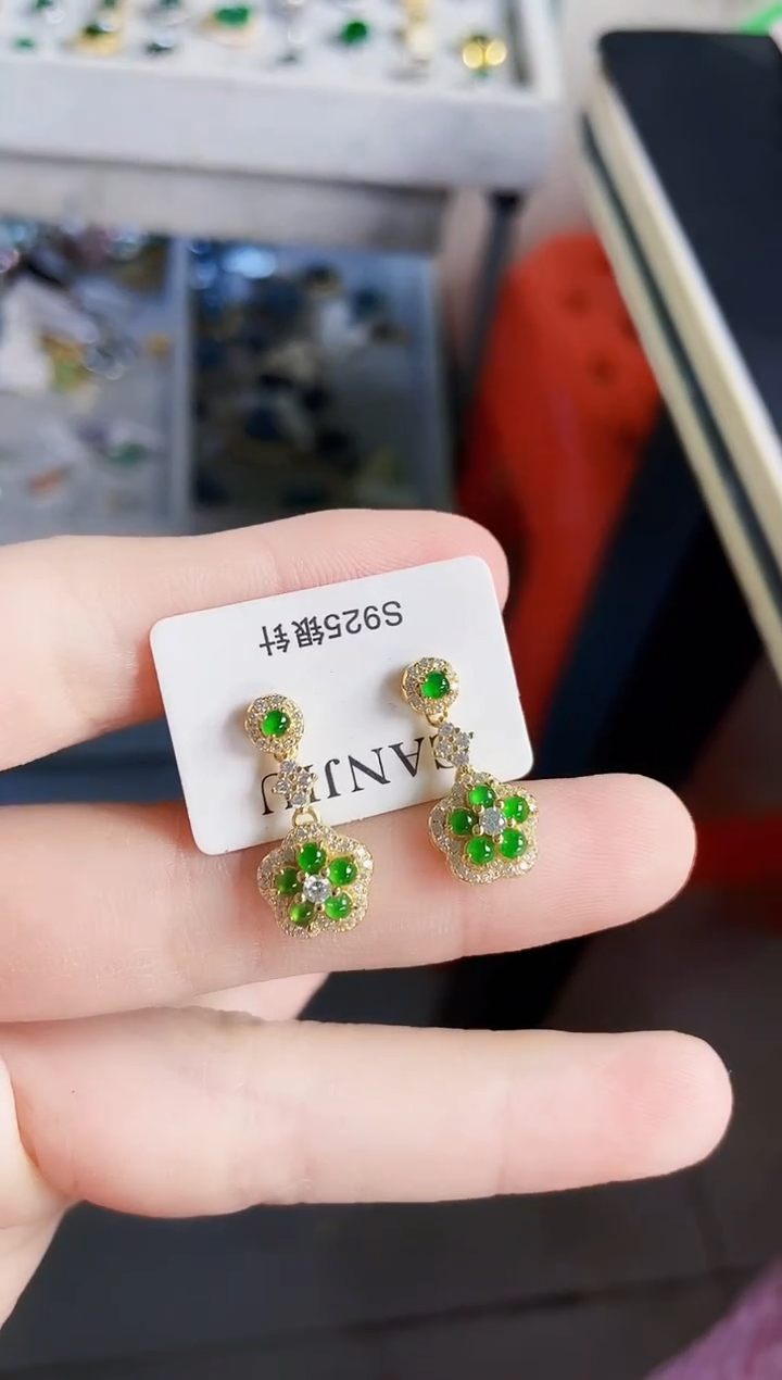 【闪购商品】翡翠银S925镶嵌耳饰566464