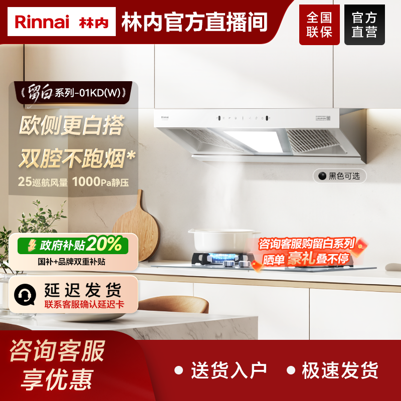 【留白系列】新品林内抽油烟机厨房大吸力自清洁NH01KD/(W)