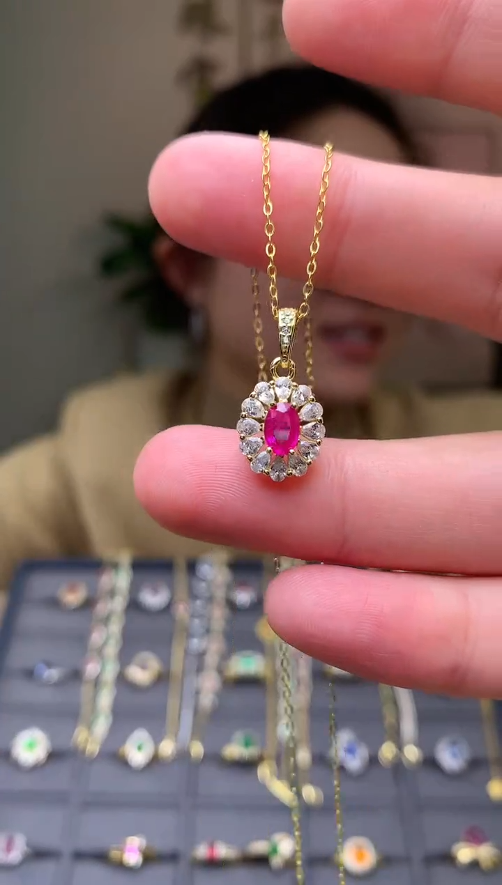 银S925镶嵌颈饰红宝石逍*吊坠