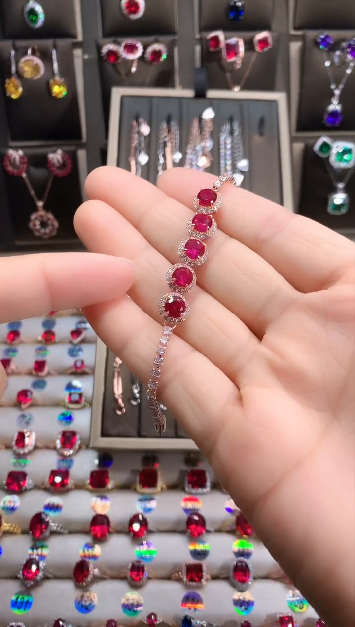 【闪购商品】红宝石手链银S925镶嵌玫瑰金