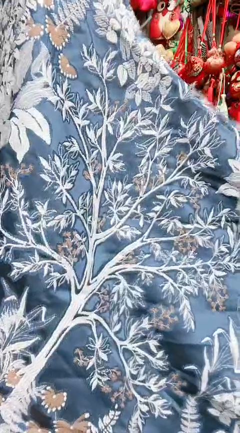 棉仿丝绸蓝底大树75*45