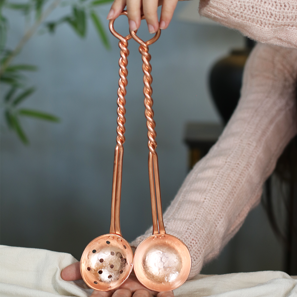 紫铜勺子汤勺漏勺手工茶勺加厚饭勺麻花铜勺