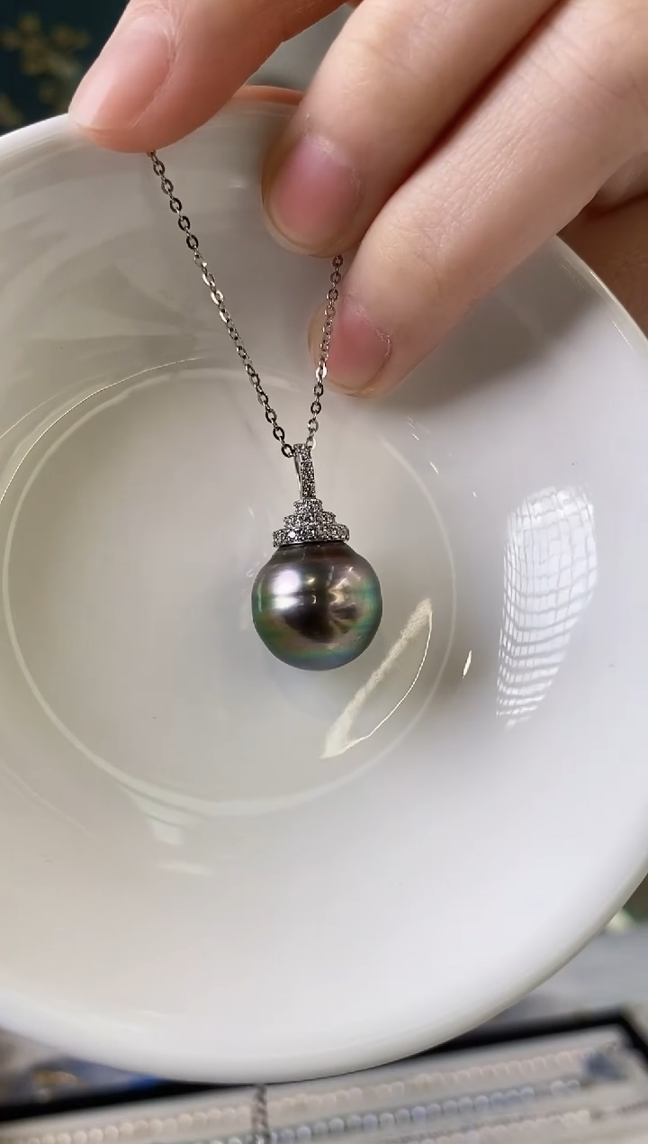【闪购商品】海水珍珠吊坠(赠链)银S925镶嵌14-15大溪地黑珍珠吊坠