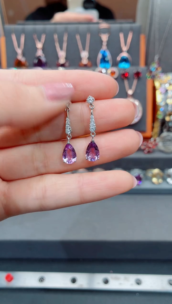 银S925镶嵌耳饰水晶水晶耳饰