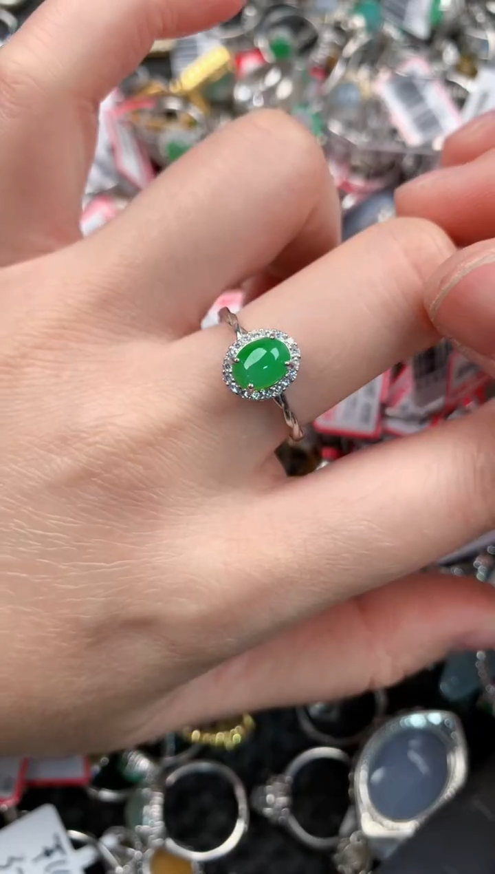 银S925镶嵌戒指翡翠222     5
