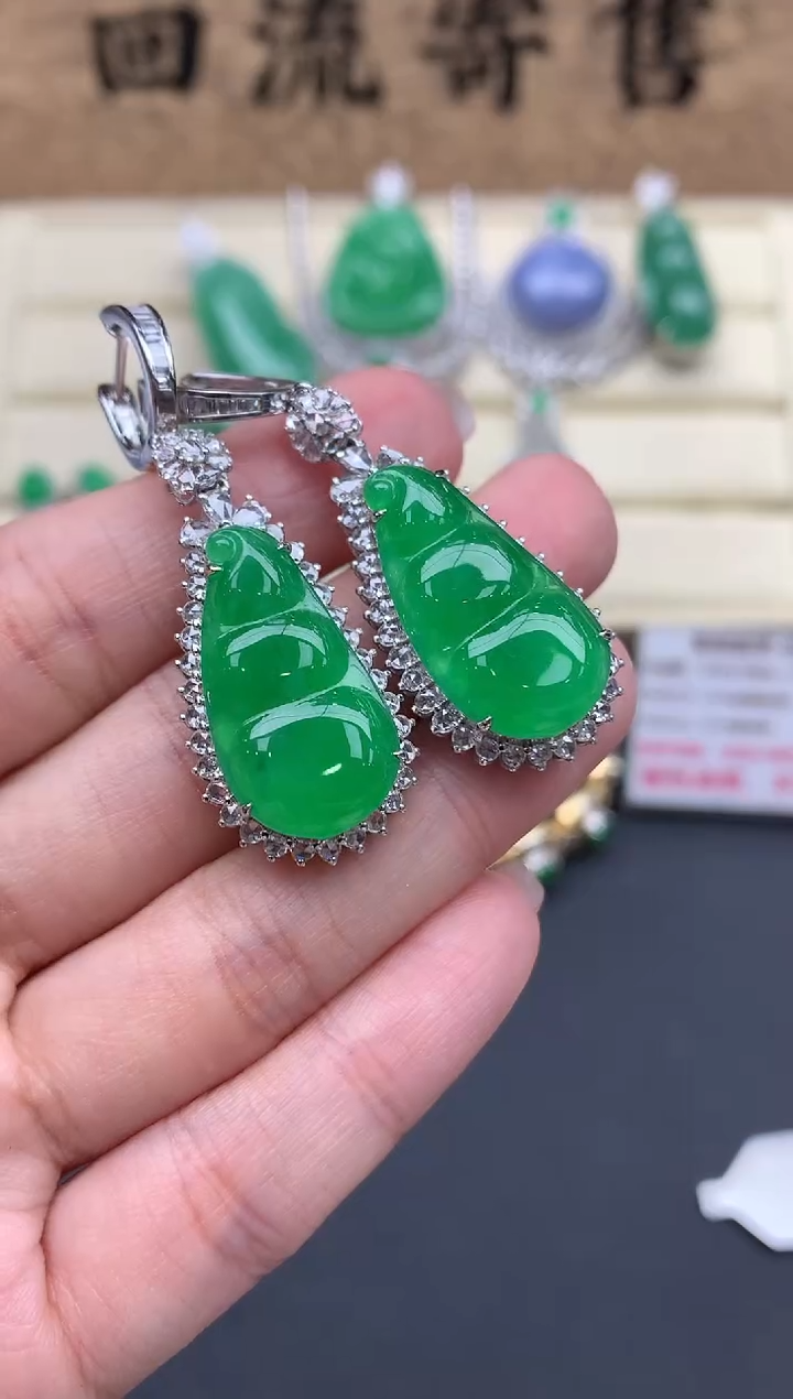 【闪购商品】翡翠耳饰18K金镶嵌737-中国好珍宝