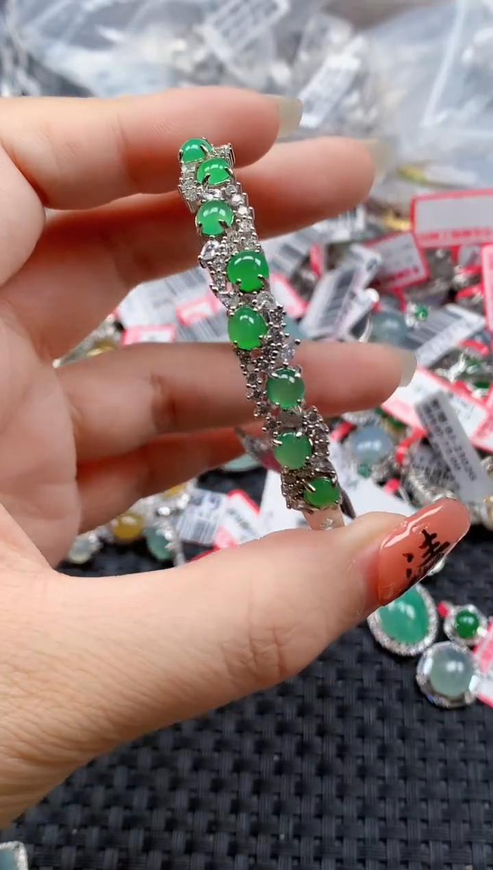 银S925镶嵌戒指翡翠天然A货缅甸翡翠