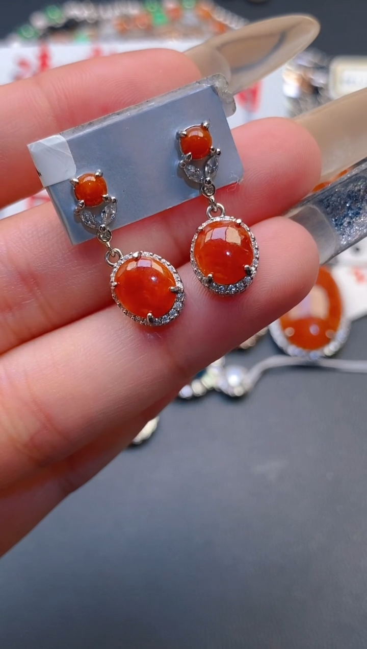 【闪购商品】翡翠耳饰银S925镶嵌天然A货翡翠1