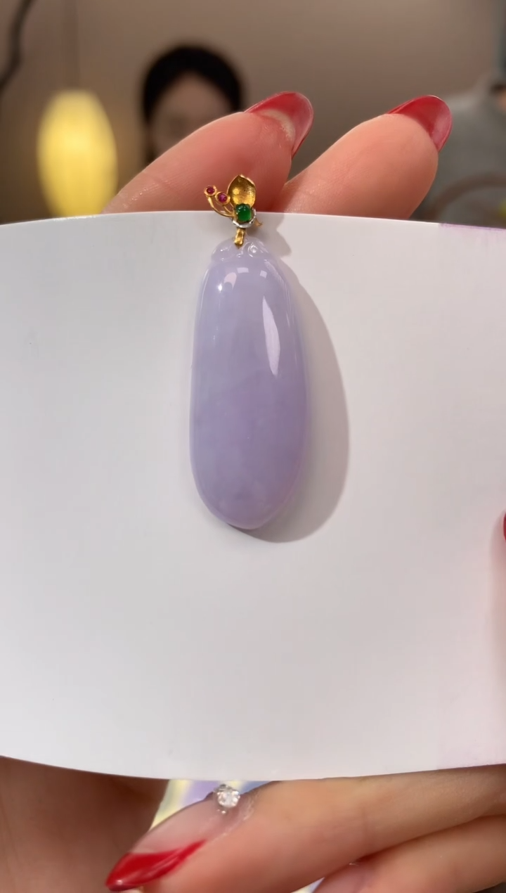 【闪购商品】翡翠颈饰18K金镶嵌天然缅甸a货翡翠