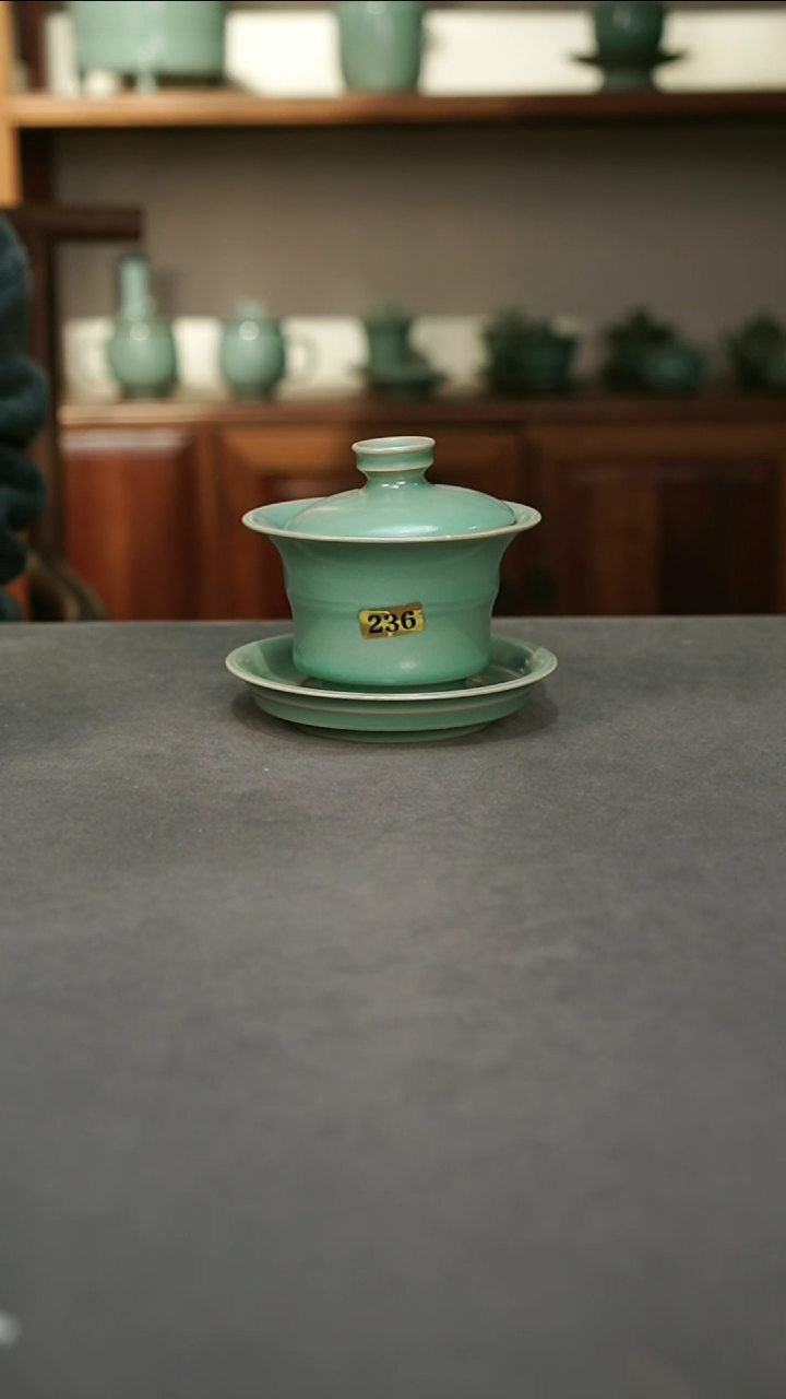 【闪购商品】君子汝瓷慕君青【竹节三财盖碗】一级236