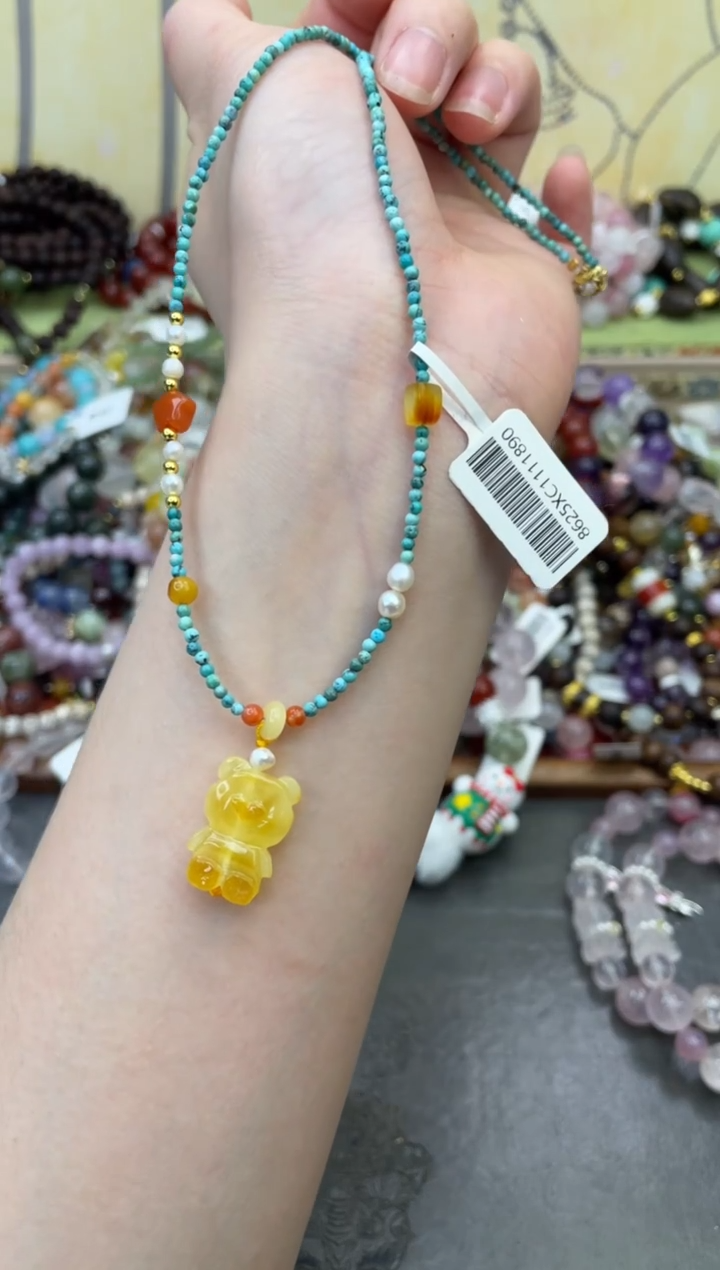 银S925镶嵌琥珀项链224