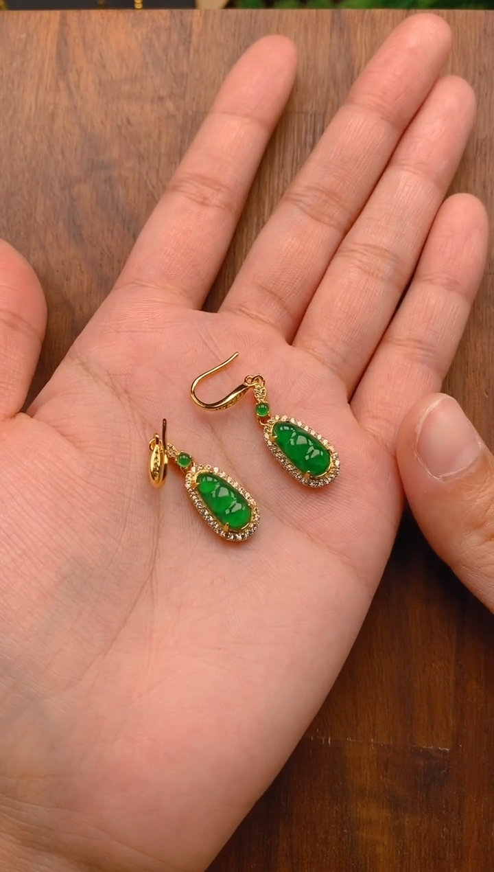 【闪购商品】翡翠耳饰银S925镶嵌豆子耳饰