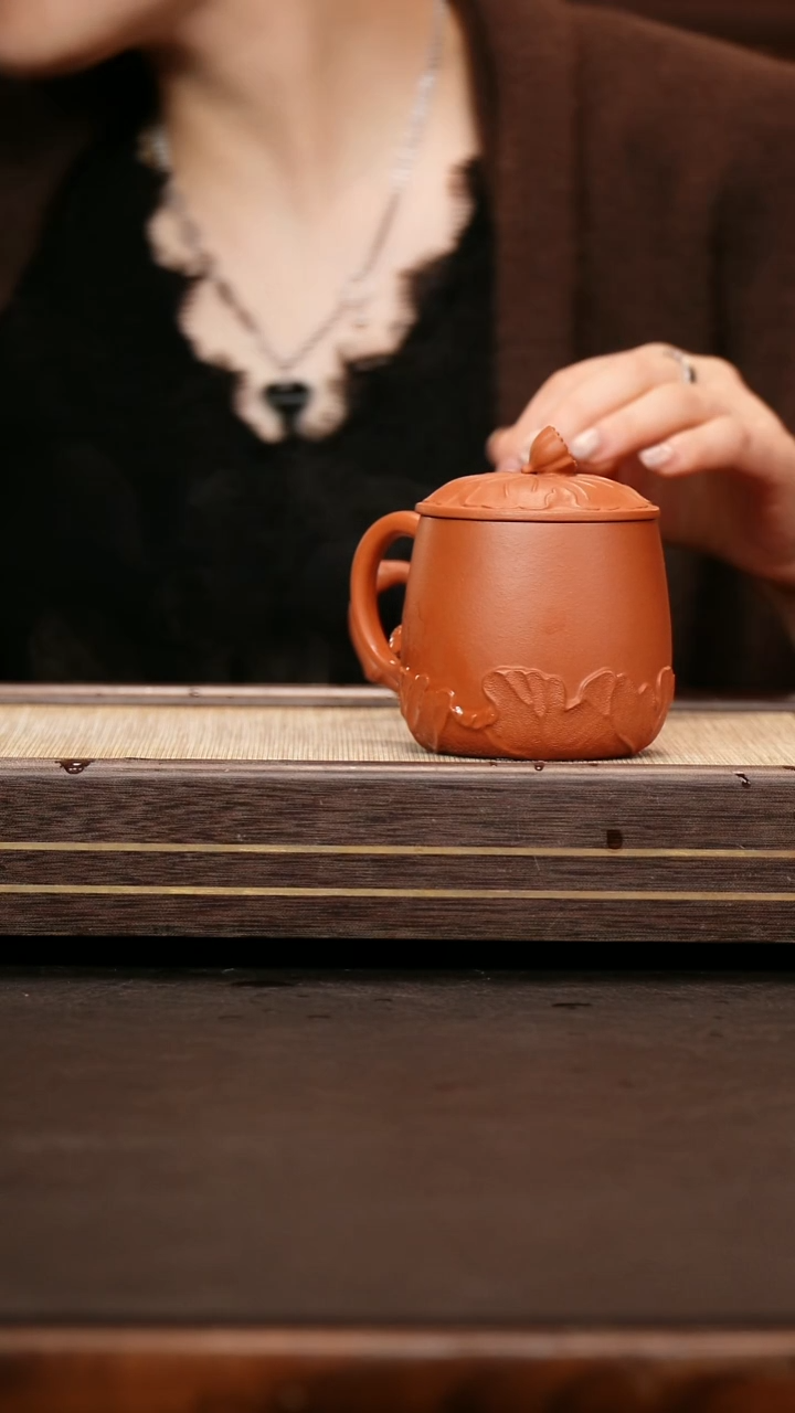 茶壶紫砂小煤窑朱泥 荷叶盖杯